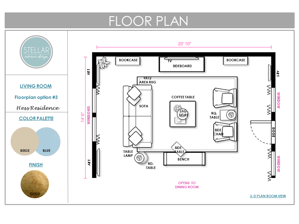 Living Room E-Design Floorplan by Stellar Interior Deisgn